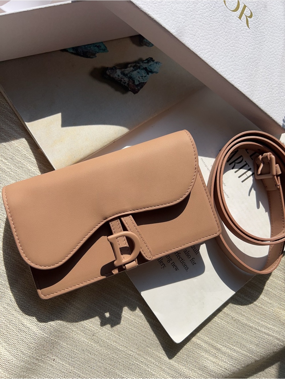 DIOR SADDLE BELT POUCH GRAINED CALFSKIN BEIGE GHW